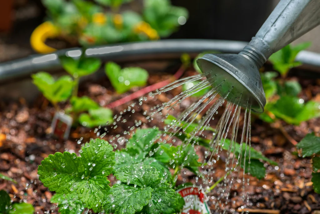 Water saving tips for using spring rain wisely in a backyard garden with mulched beds