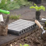 Organized garden beds with healthy summer vegetables and clear pathways