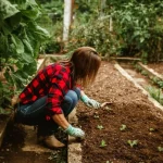 Planting tips for setting up staggered planting rows in a backyard garden bed
