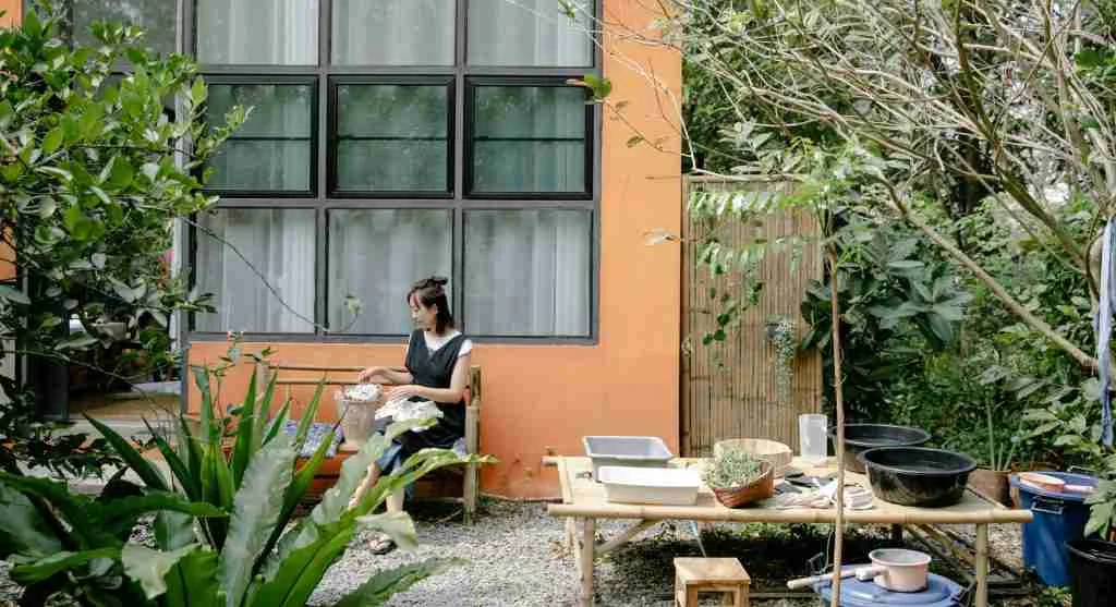 Farm life tips showing how small unfinished task leftovers create stress in a backyard garden