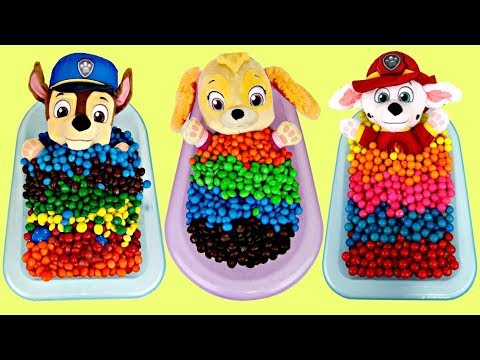 Compilation of Learning Colors with Paw Patrol Chase, Skye, Marshall & Gumball, Candy Baths